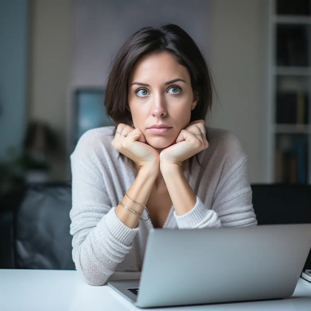 A woman waits at her desk for a website to load.